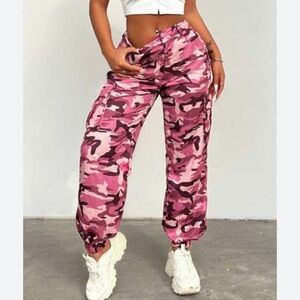 SHEIN CURVE Pink & Maroon Camouflage High Rise Jogger Pants Size 4X NWOT